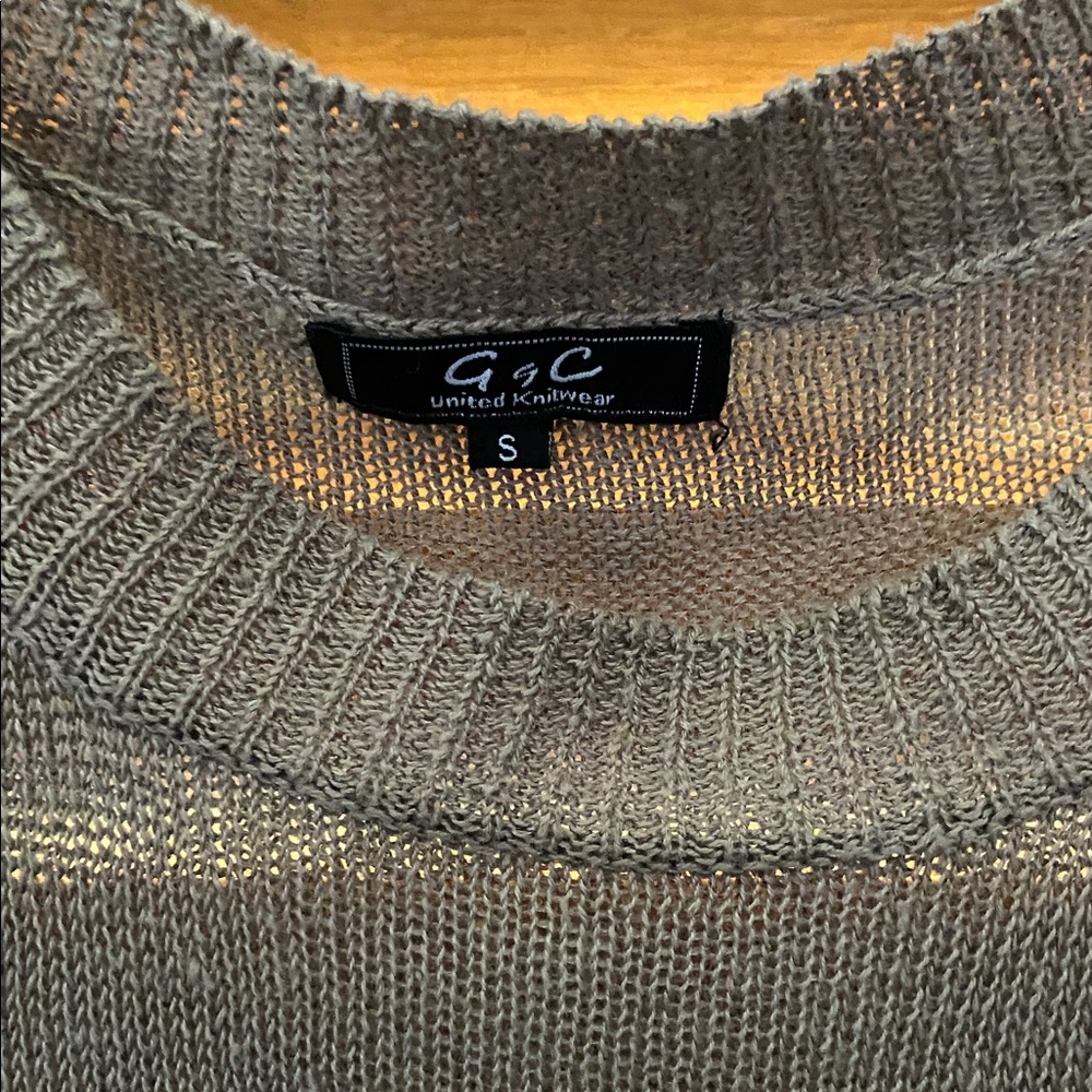 Grace Women's Medium M Khaki Tan Linen Crew Neck Tunic Sweater